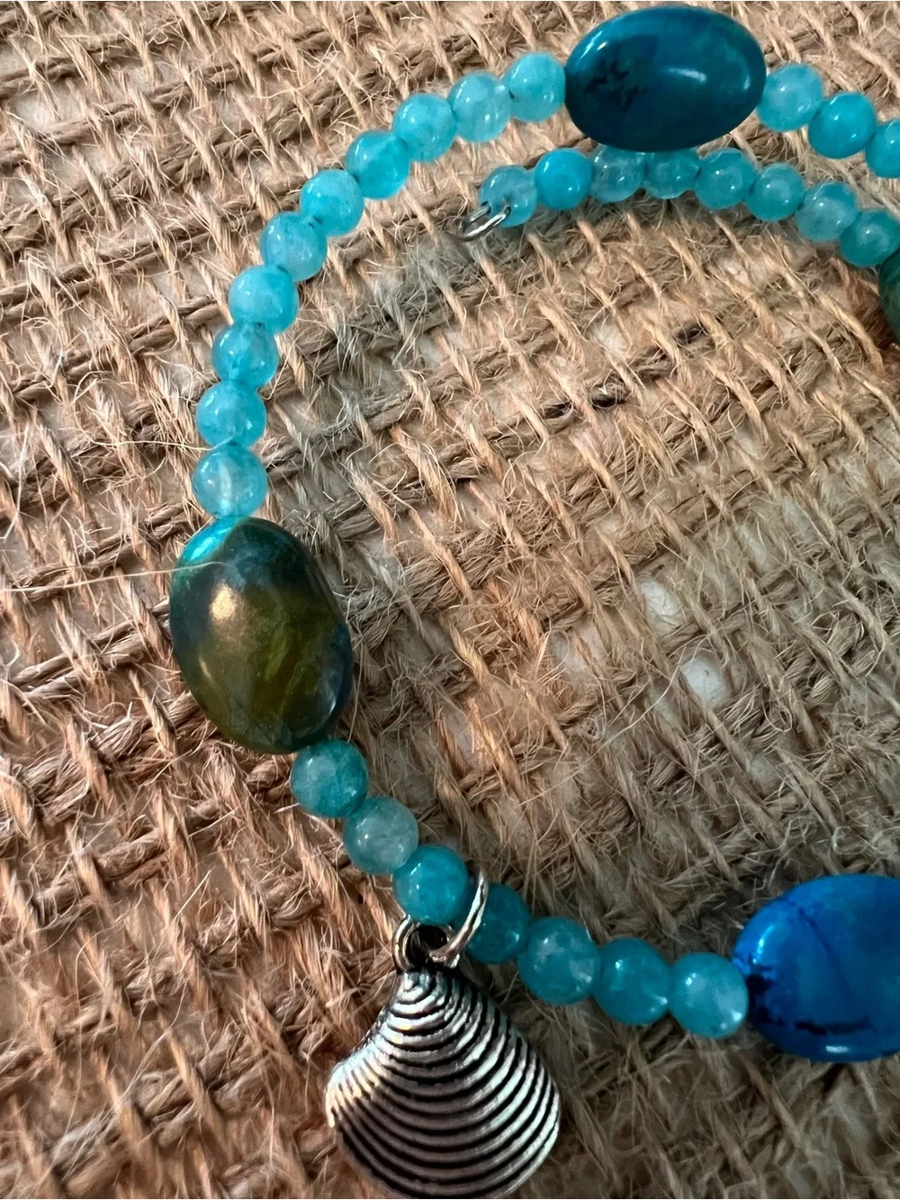 Turquoise Bead memory wire Bracelet and Earrings Set - Women Jewelry